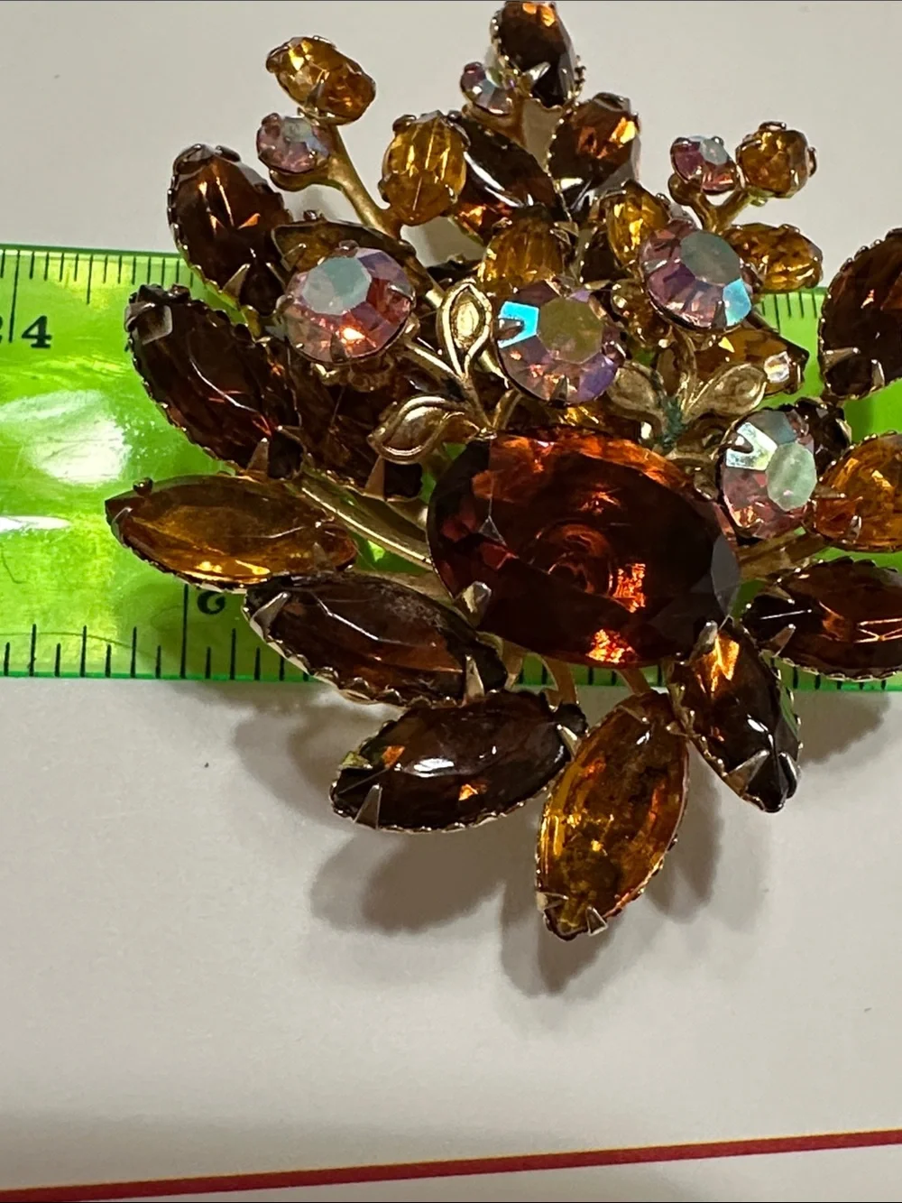 Layered Brown & Amber Rhinestones & AB stones - 3” x 2 1/4”